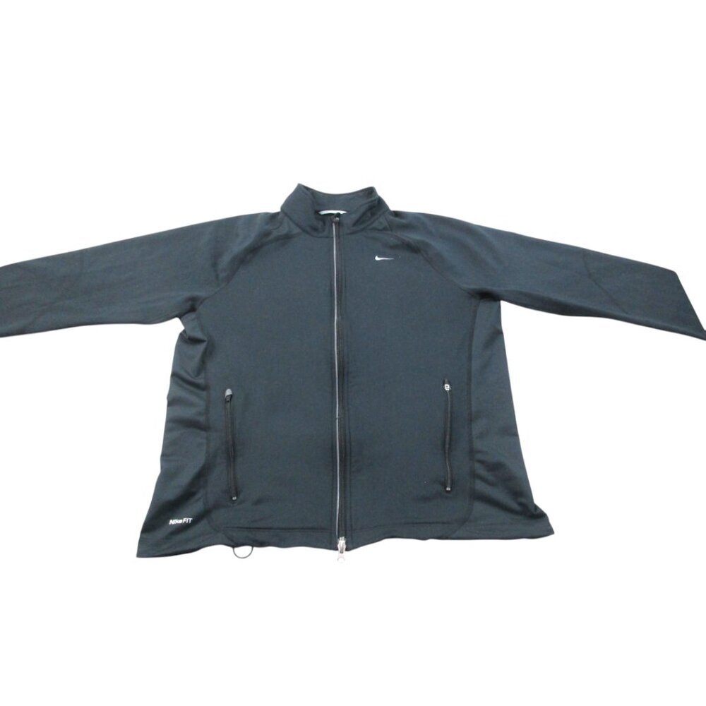 Nike Track Jacket Womens Large Dark Grey Fleece Lined Fit Dry Long Sleeve Zip-Up